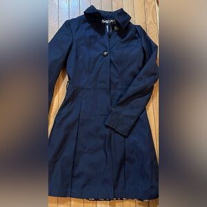 Laundry Blue Trench Coat Blue Long Overcoat Peacoat Leopard Insert.